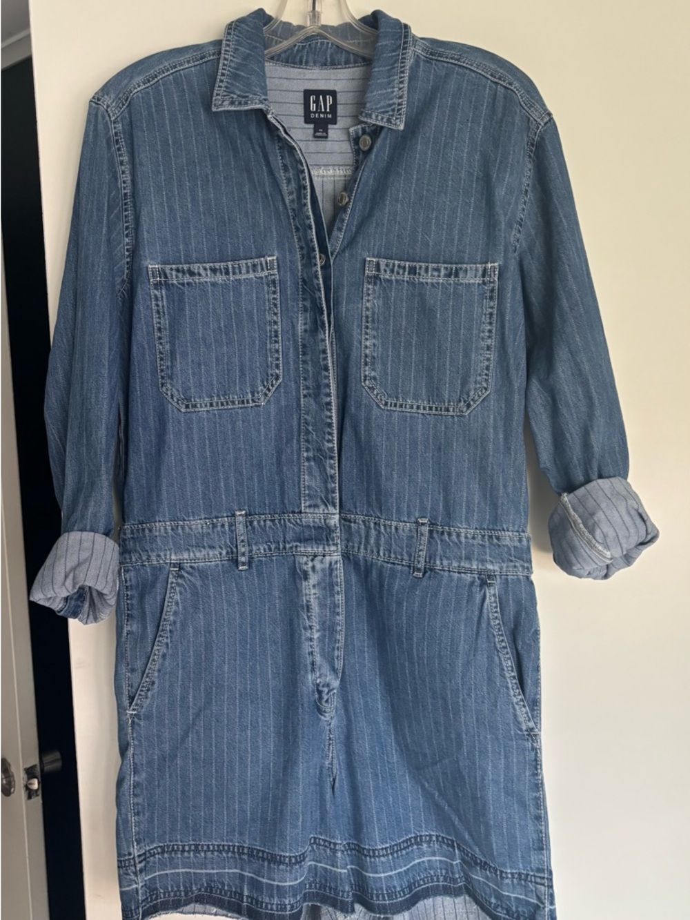 GAP Light Blue Pinstripe Denim Shirt Jacket